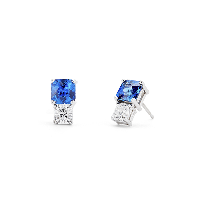 Radiant Cut Sapphire and Diamond Earrings
