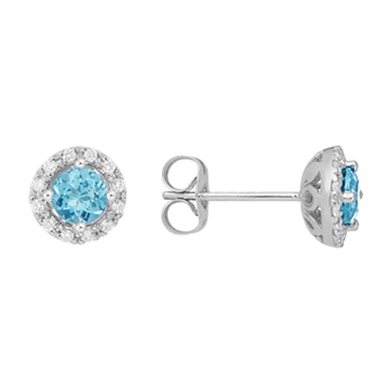 Blue Topaz Diamond Halo Earrings