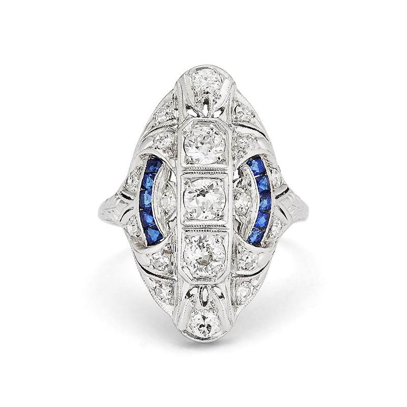 Vintage Diamond and Sapphire Marquise Shape Ring