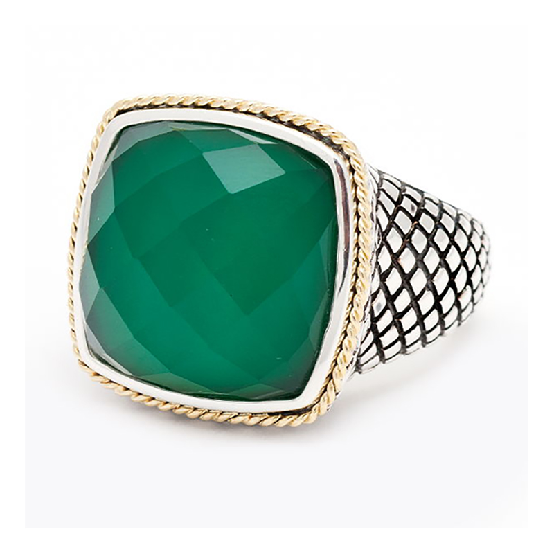 Sterling &amp; 18K Green Agate Ring