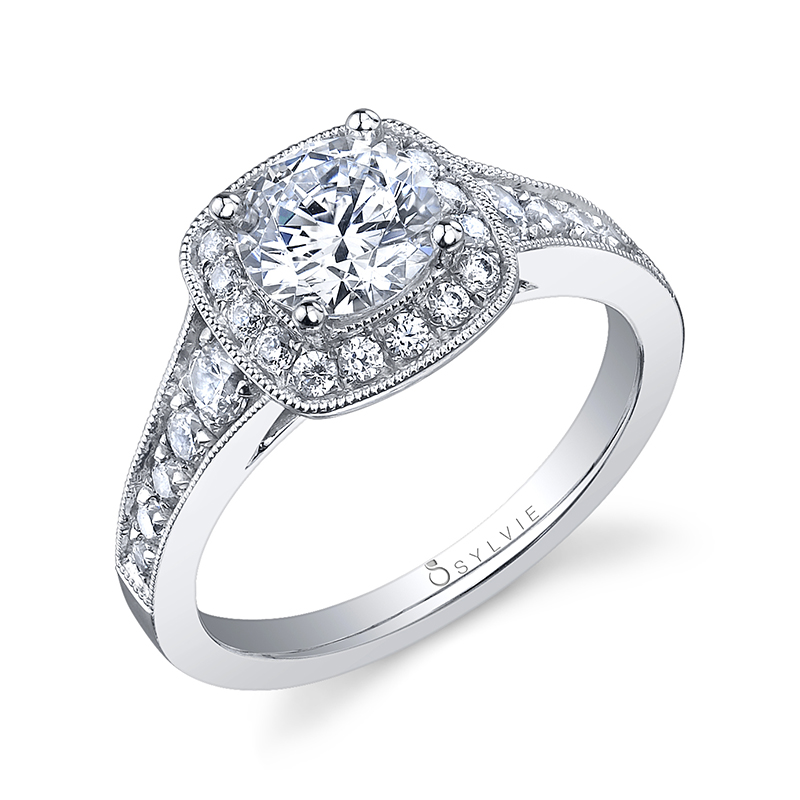 Cushion Halo Graduated Diamond Engagement Ring