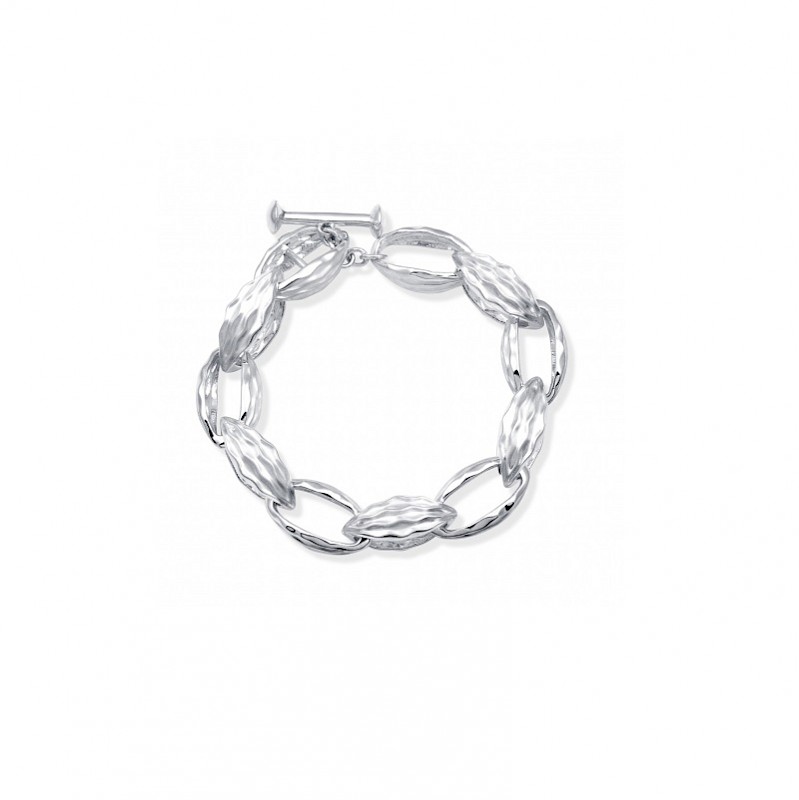 Sterling silver satin wave link bracelet